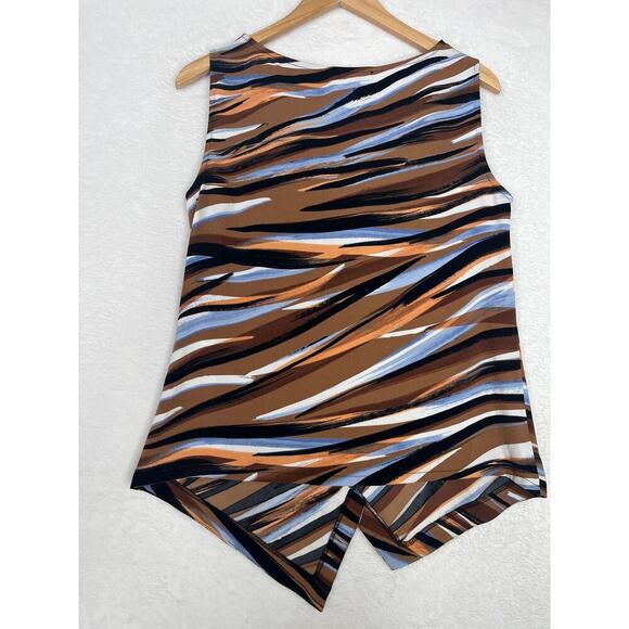 Joseph Ribkoff Cowl Neck Handkerchief Hem Brown Striped 90s Office Sexy sz 10 - Picture 4 of 6